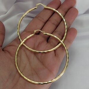 Hoop Earrings 18K Gold Filled Diamond Cut Hoop Earrings 70mm Will not tarnish